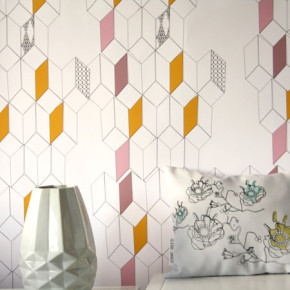 Behang met een mix van bloemen en grafisch, minimalistisch en poëtisch Behang met een mix van bloemen en grafisch, minimalistisch en poëtisch